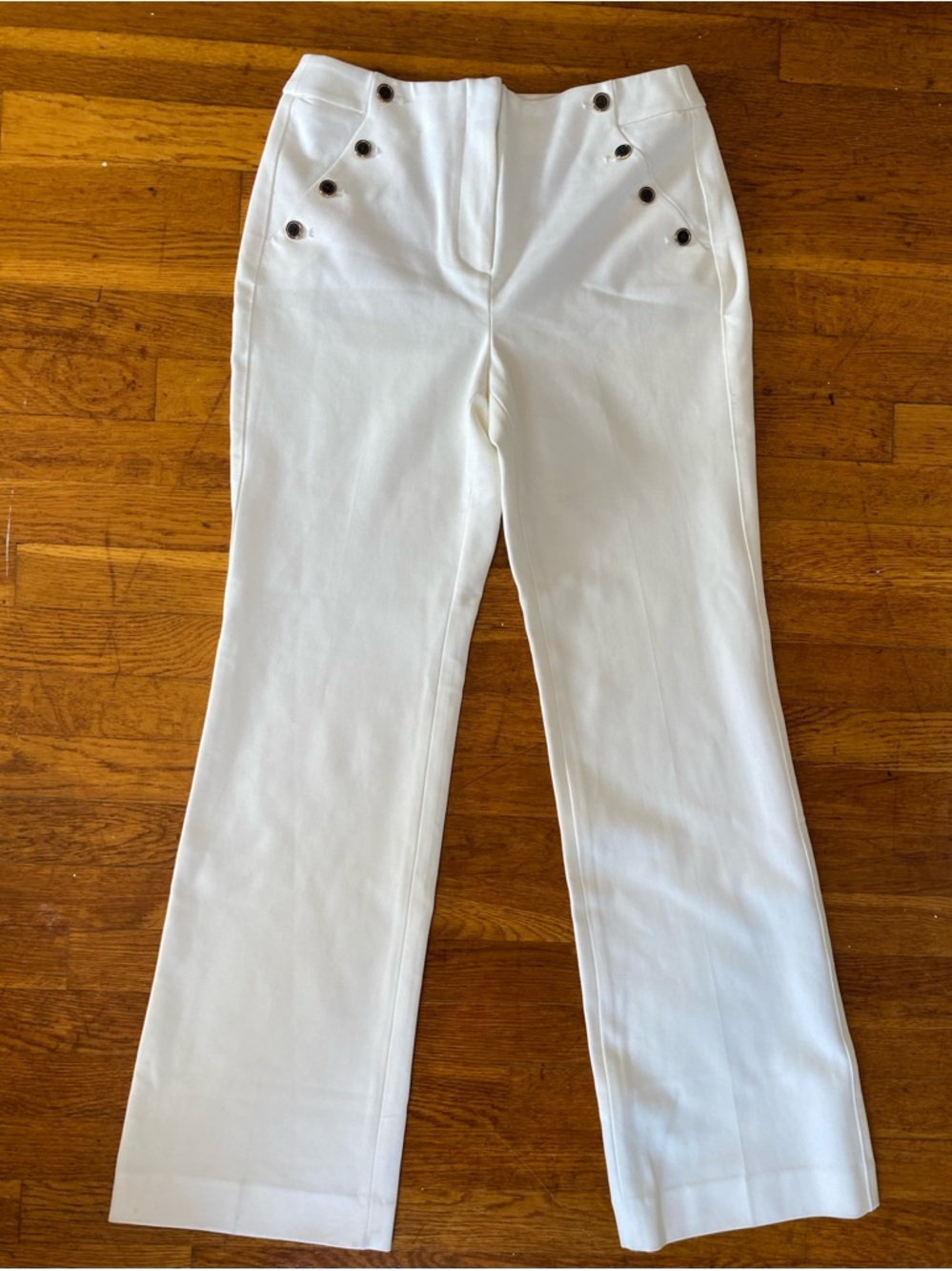 White House Black Market White Wide-Leg Sailor Pants with Button Detail